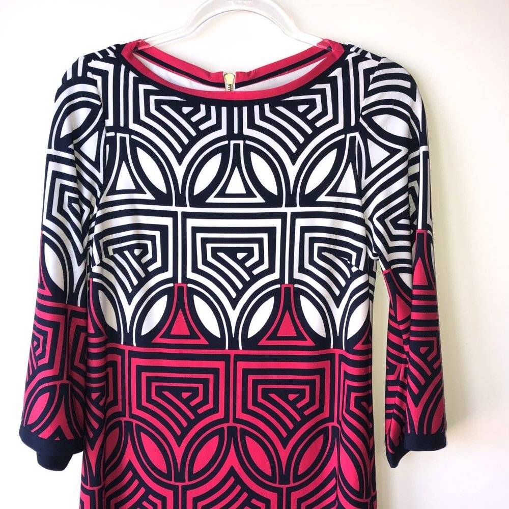 Eliza J Geometric Pattern Jersey Midi Shift Dress Size 4 - Picture 7 of 13